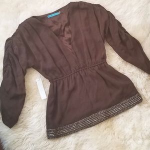 Alice+Olivia Silk Tunic V-Neck Blouse Size XS
